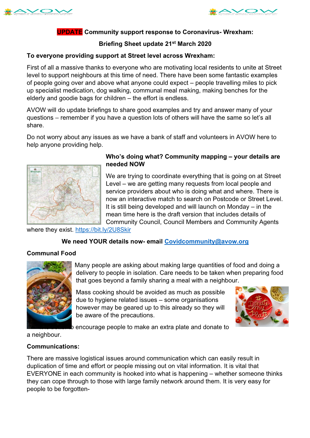 UPDATE Community Support Response to Coronavirus- Wrexham