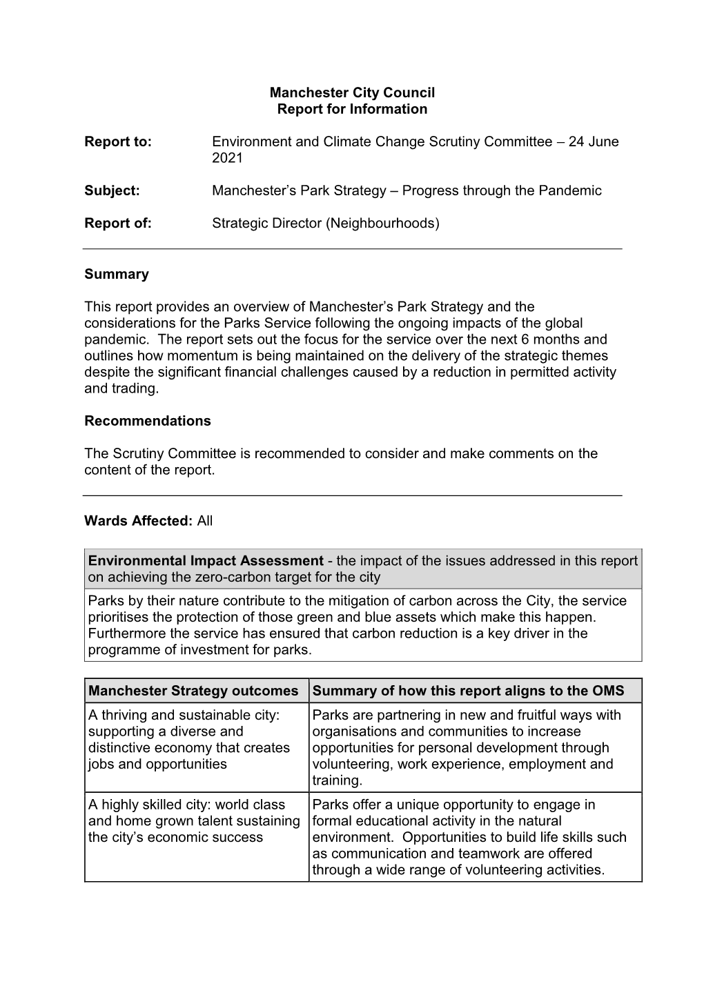 Manchester's Park Strategy – Progress Through the Pandemic