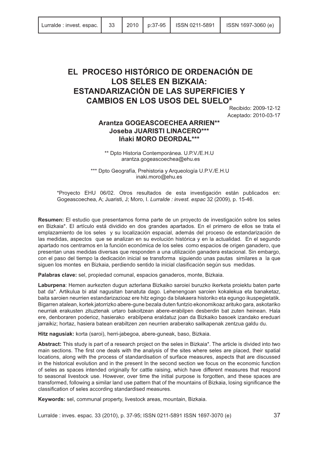 El Proceso Histórico De Ordenación De Los Seles En Bizkaia