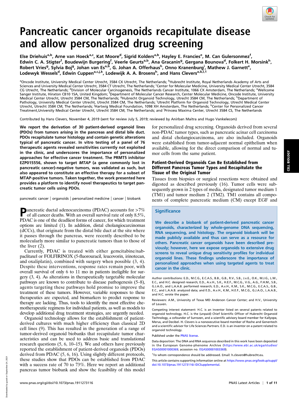 Pancreatic Cancer Organoids Recapitulate Disease and Allow Personalized Drug Screening