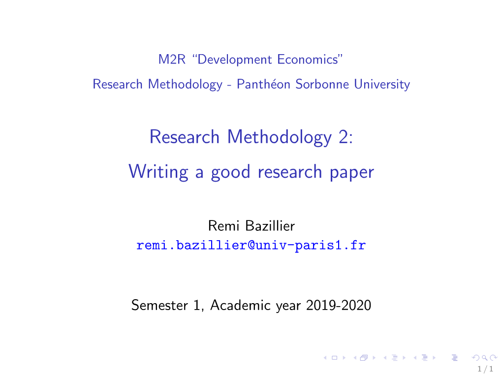 Research Methodology 2: Writing a Good Research Paper