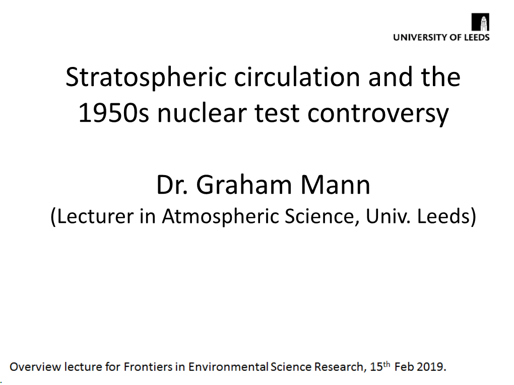 Stratospheric Circulation and the 1950S Nuclear Test Controversy Dr