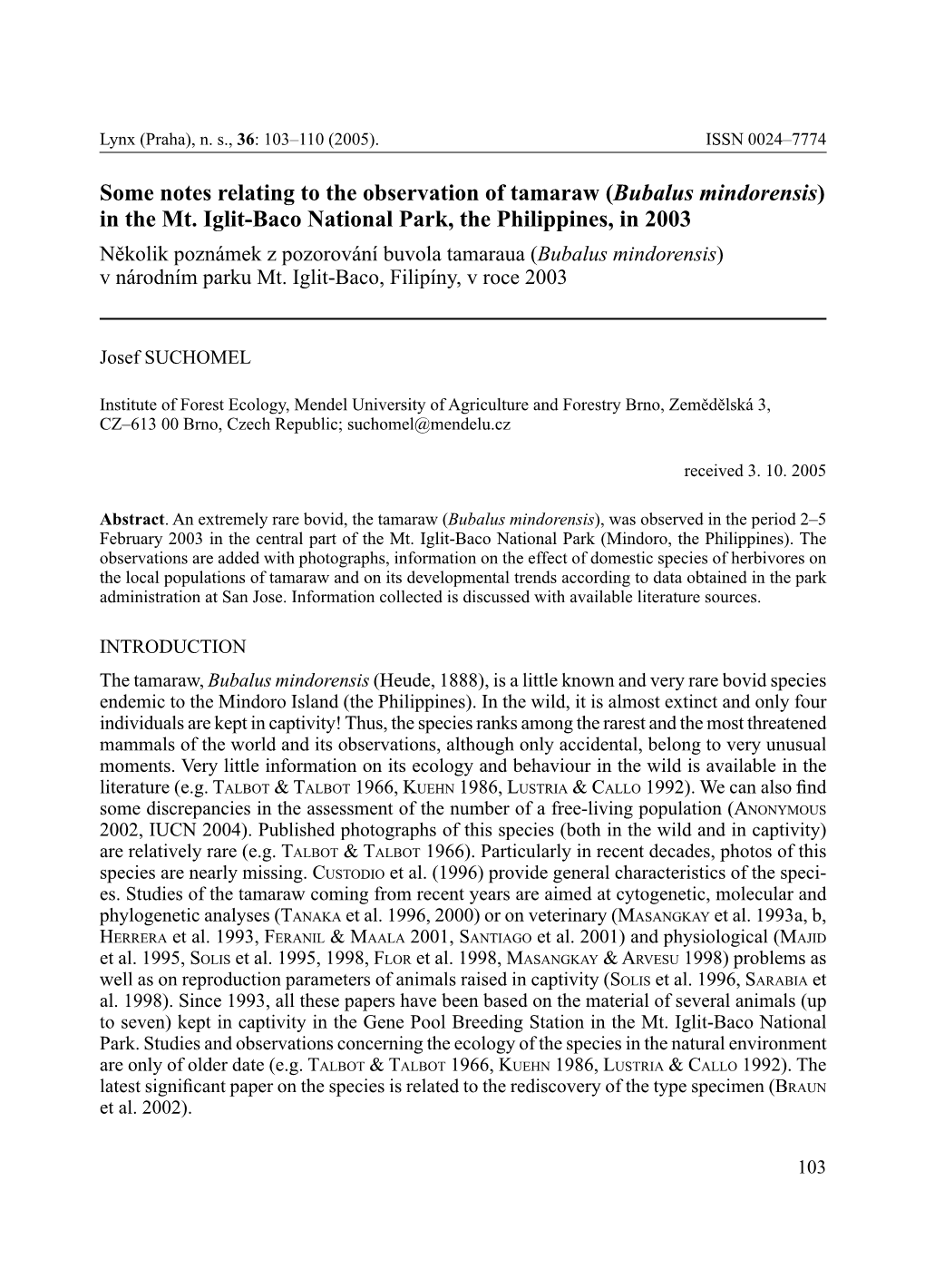 Some Notes Relating to the Observation of Tamaraw (Bubalus Mindorensis) in the Mt