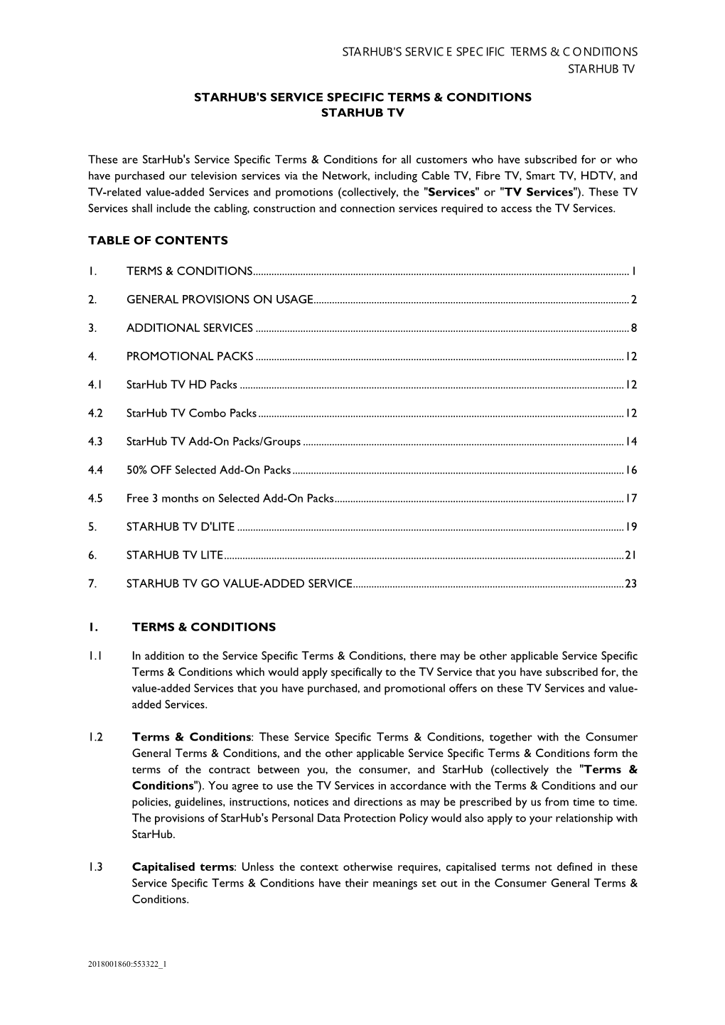 Starhub's Service Specific Terms & Conditions