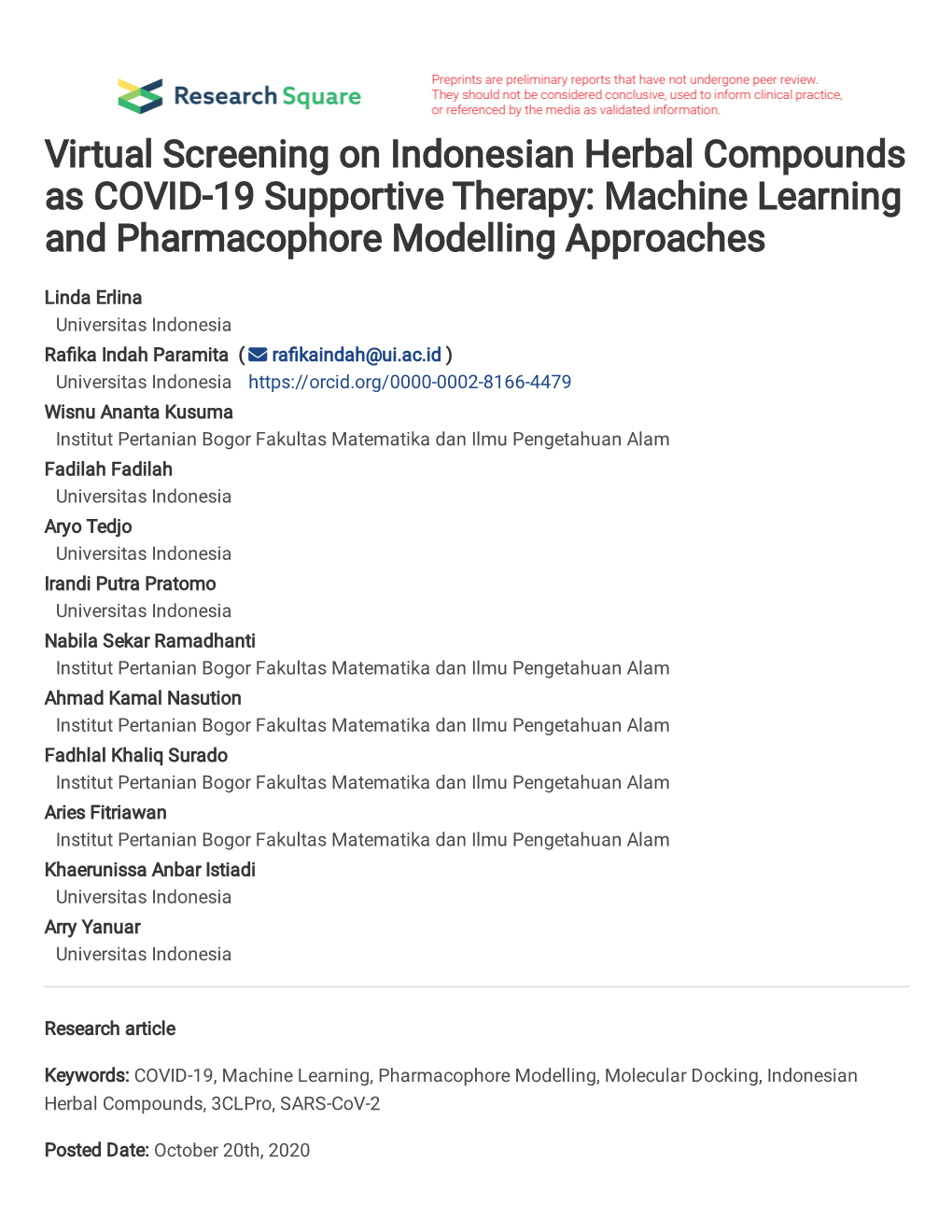 Virtual Screening on Indonesian Herbal Compounds As COVID-19 Supportive Therapy: Machine Learning and Pharmacophore Modelling Approaches