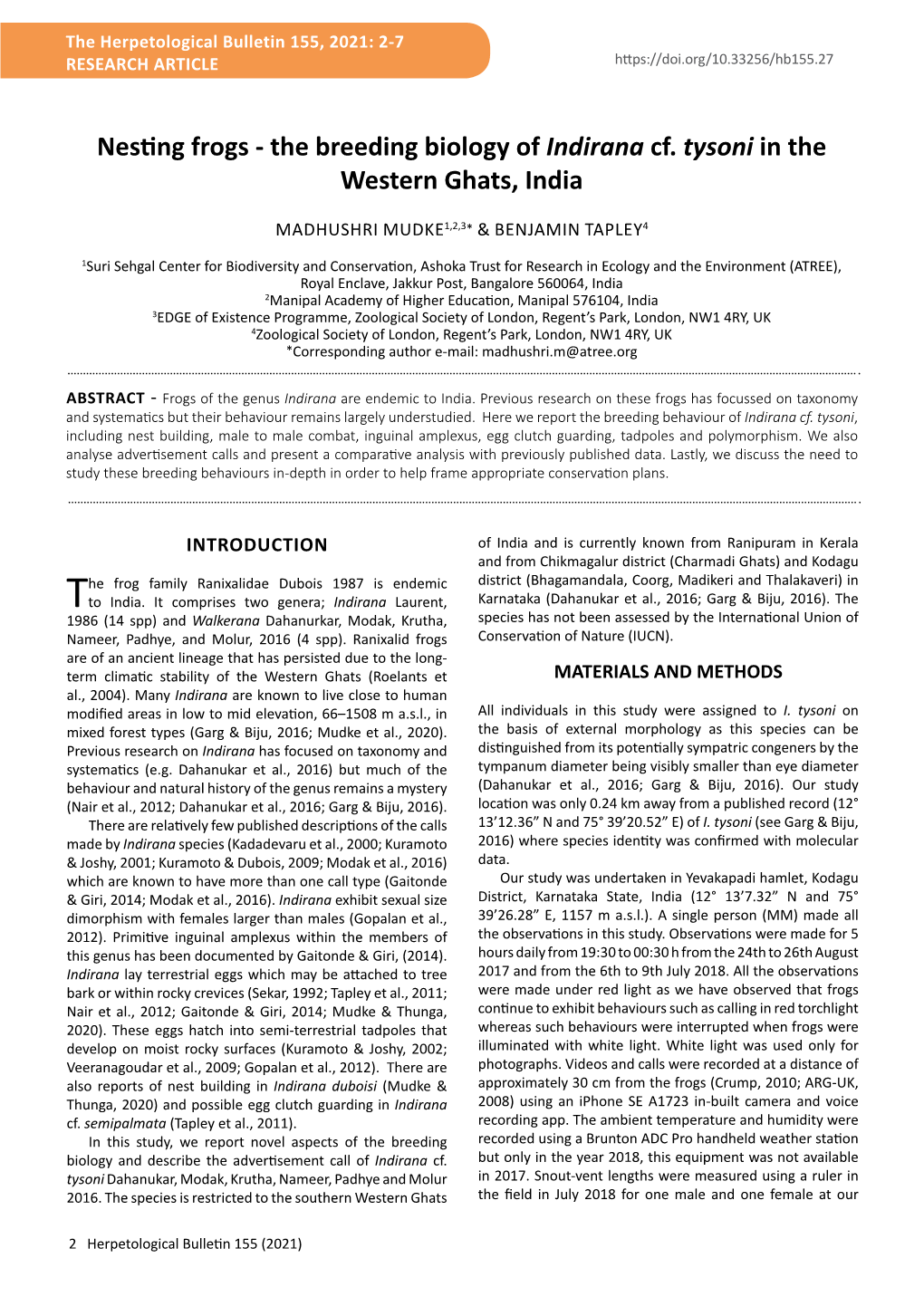 Nesting Frogs - the Breeding Biology of Indirana Cf