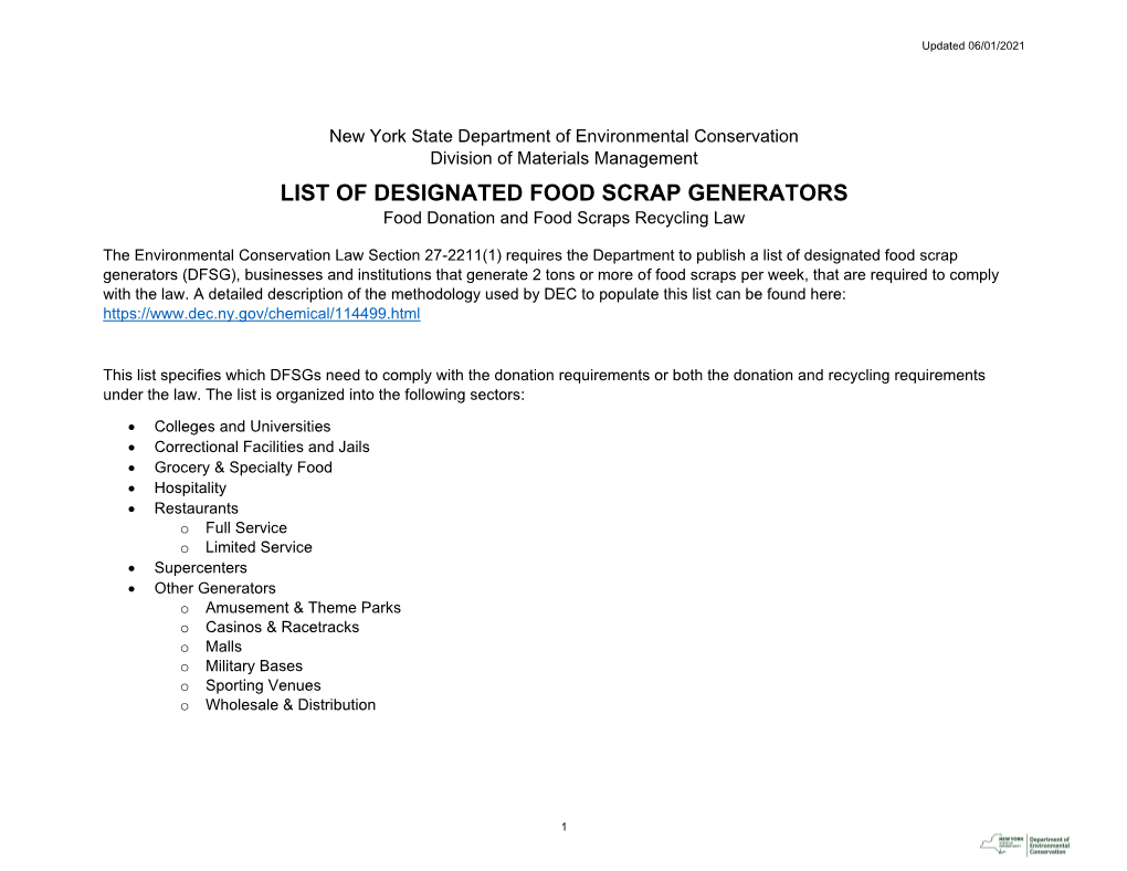 List of Designated Food Scraps Generators (PDF)