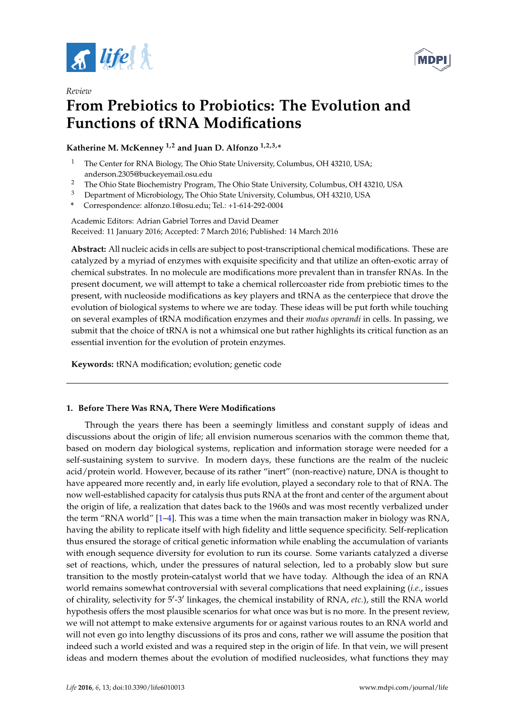 The Evolution and Functions of Trna Modifications