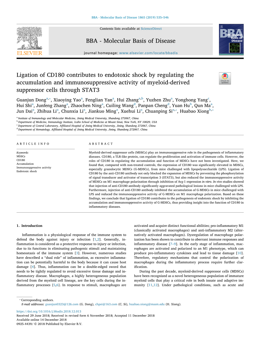 Ligation of CD180 Contributes to Endotoxic Shock by Regulating The