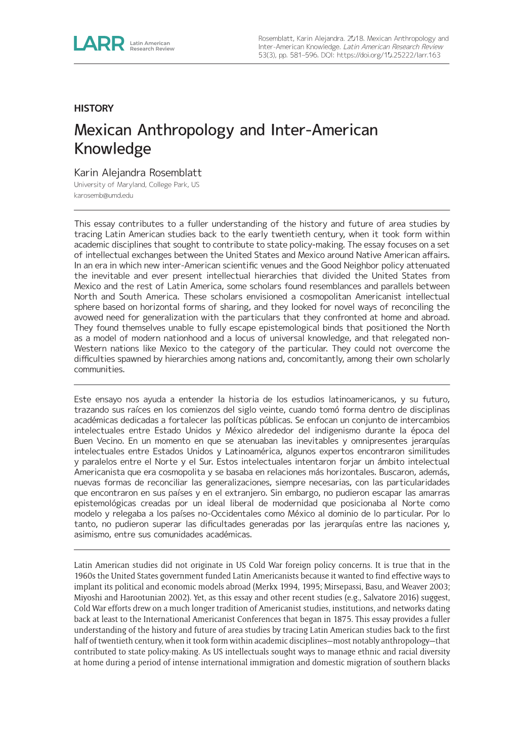 Mexican Anthropology and Inter-American Knowledge