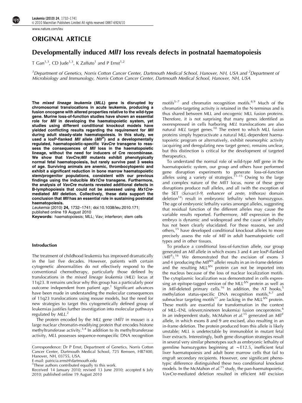 Developmentally Induced Mll1 Loss Reveals Defects in Postnatal Haematopoiesis