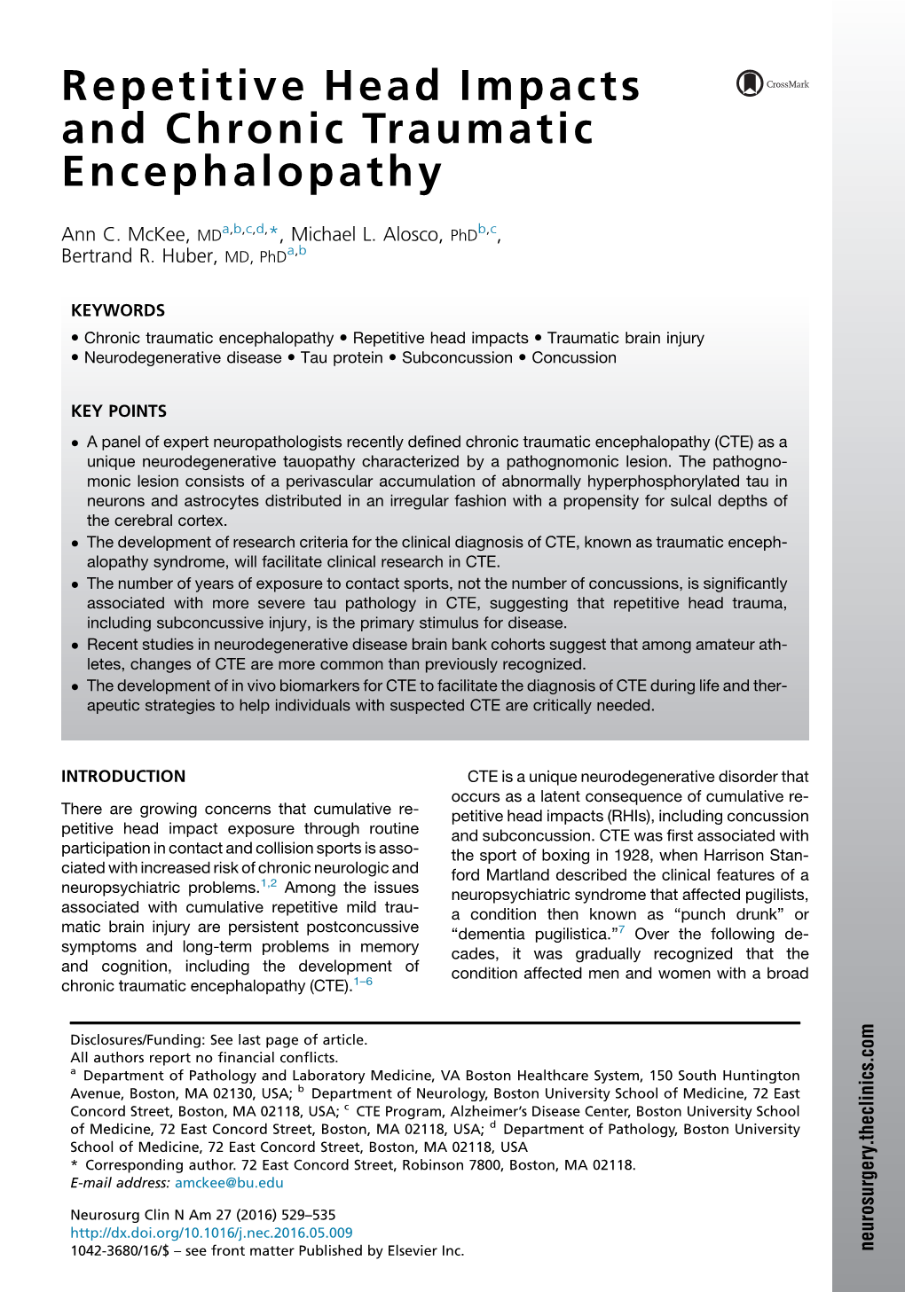 Repetitive Head Impacts and Chronic Traumatic Encephalopathy