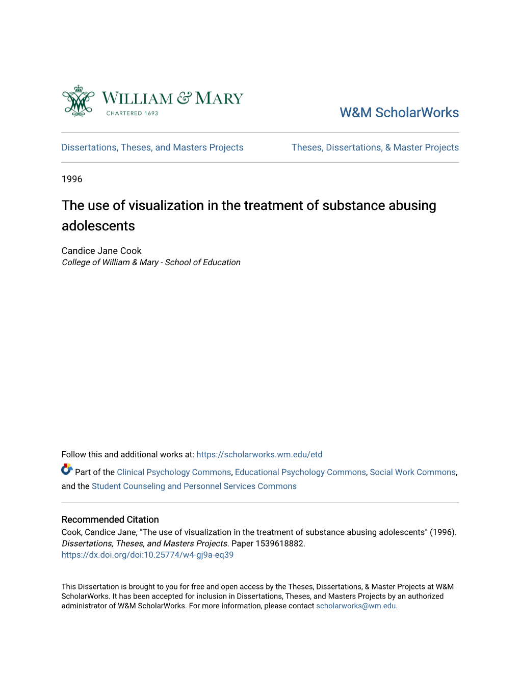 The Use of Visualization in the Treatment of Substance Abusing Adolescents