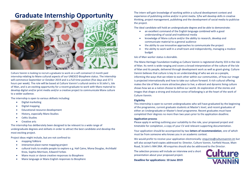 Graduate Internship Opportunity Experience of Publishing Online And/Or in Print Media