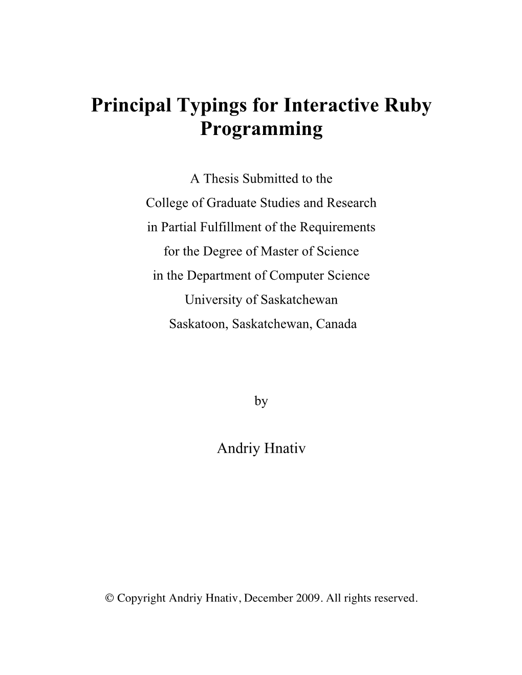 Principal Typings for Interactive Ruby Programming