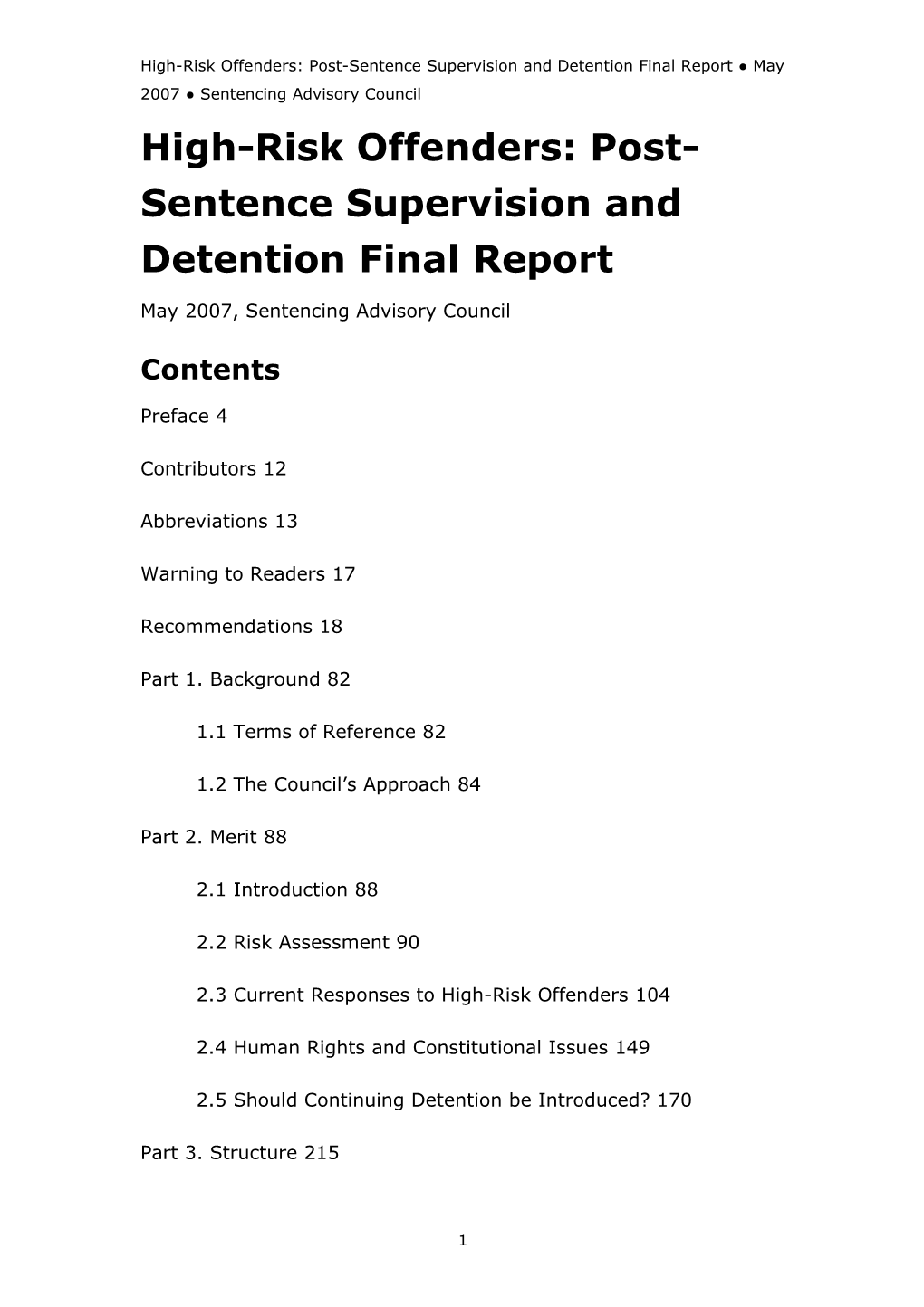 High-Risk Offenders: Post-Sentence Supervision and Detention Final Report