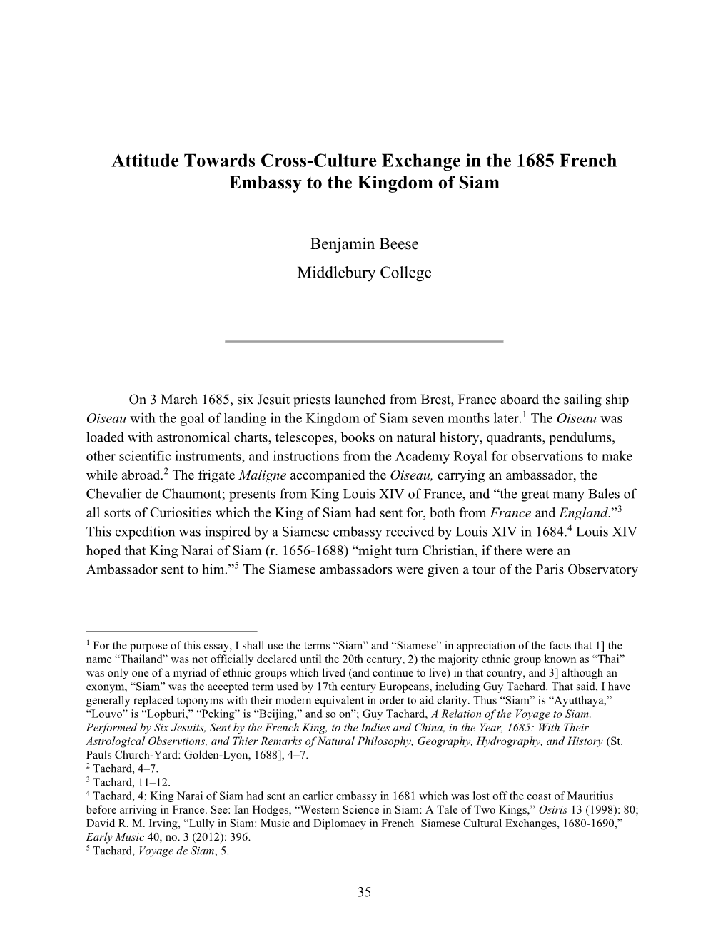 Attitude Towards Cross-Culture Exchange in the 1685 French Embassy to the Kingdom of Siam