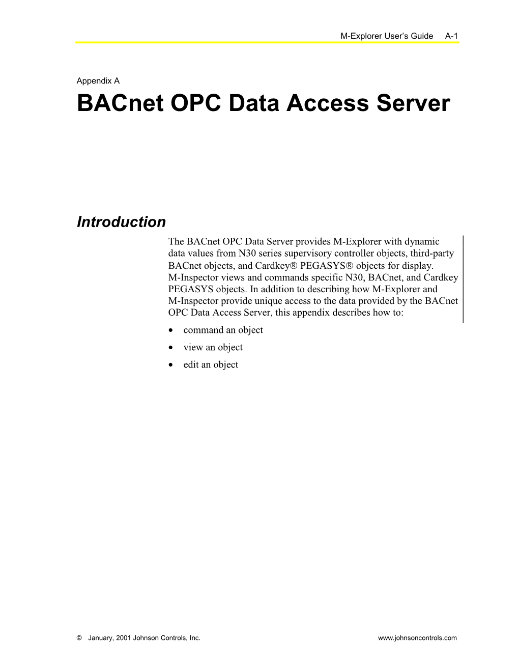 Appendix a Bacnet OPC Data Access Server