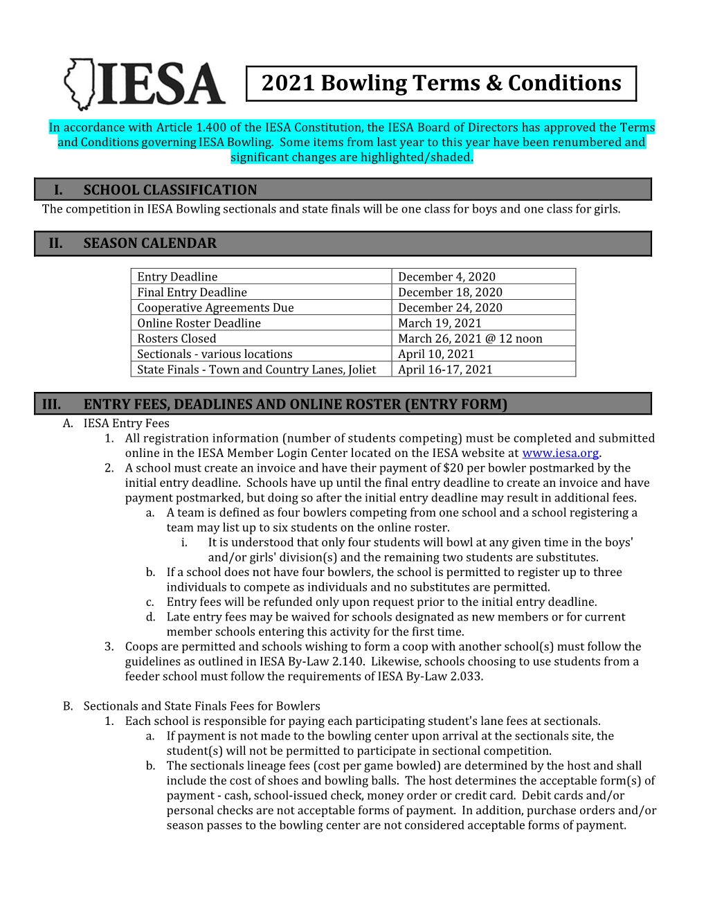 2021 Bowling Terms & Conditions