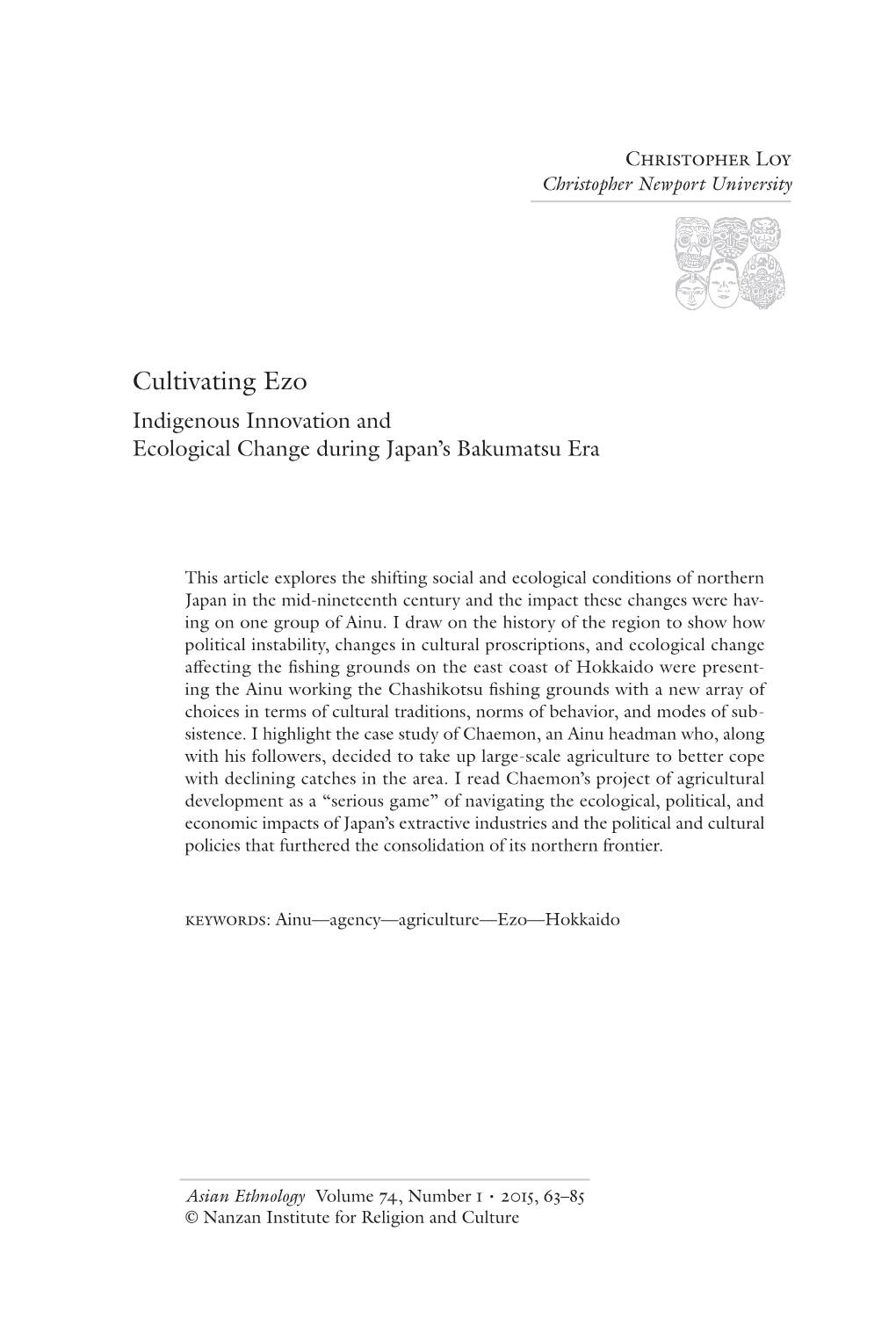 Cultivating Ezo Indigenous Innovation and Ecological Change During Japan’S Bakumatsu Era