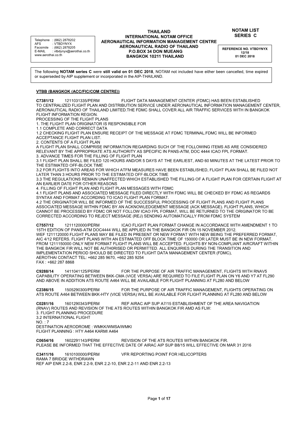 Thailand Notam List Series C