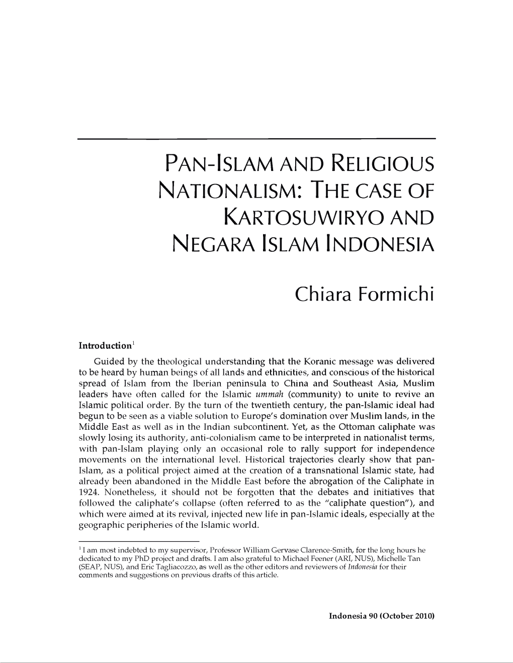 The Case of Kartosuwiryo and Negara Islam Indonesia Chiara Formichi