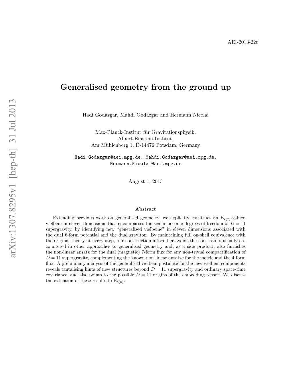 Generalised Geometry from the Ground Up