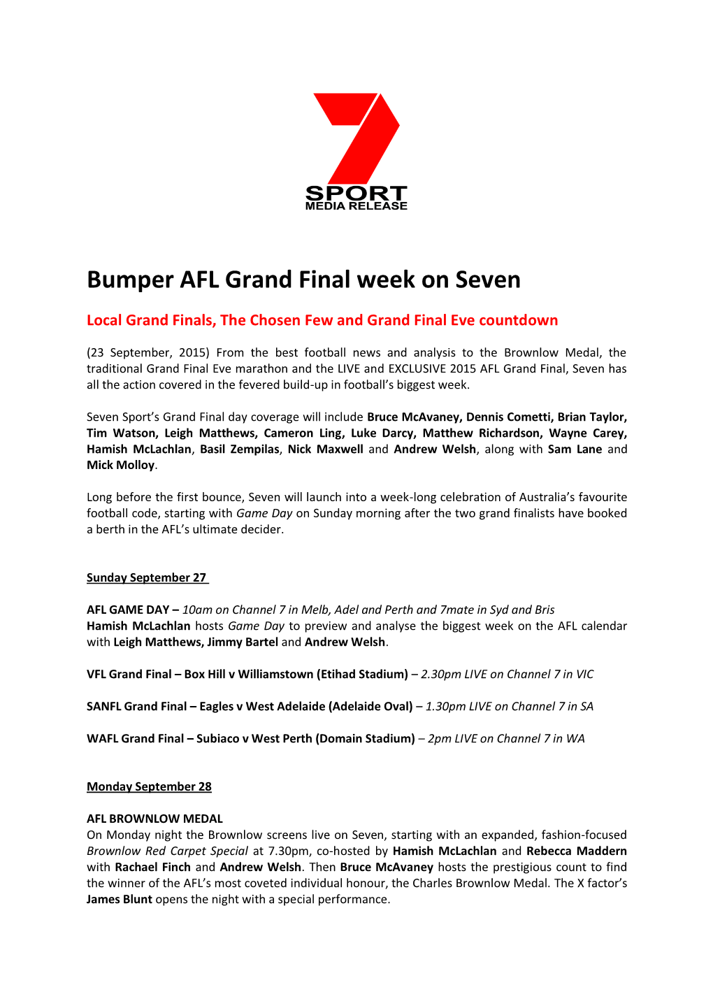 Bumper AFL Grand Final Week on Seven