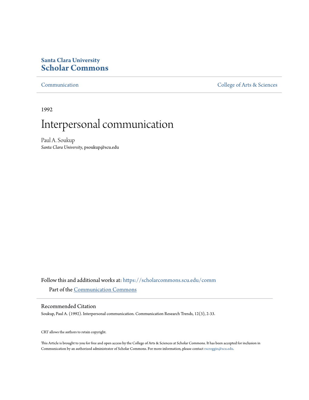 Interpersonal Communication Paul A