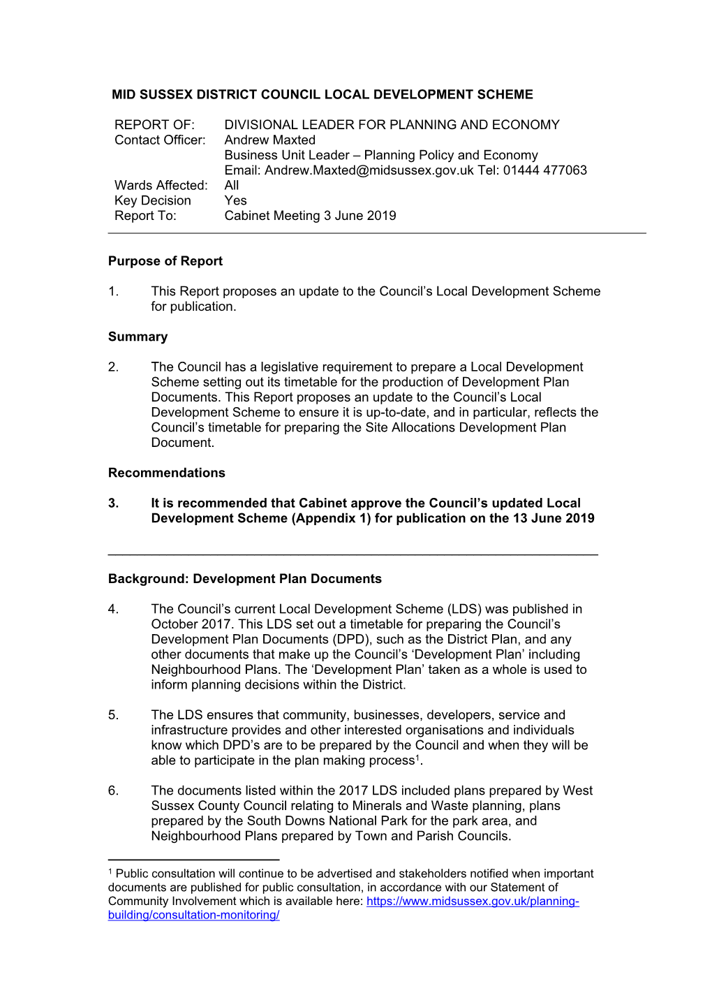 Mid Sussex District Council Local Development Scheme