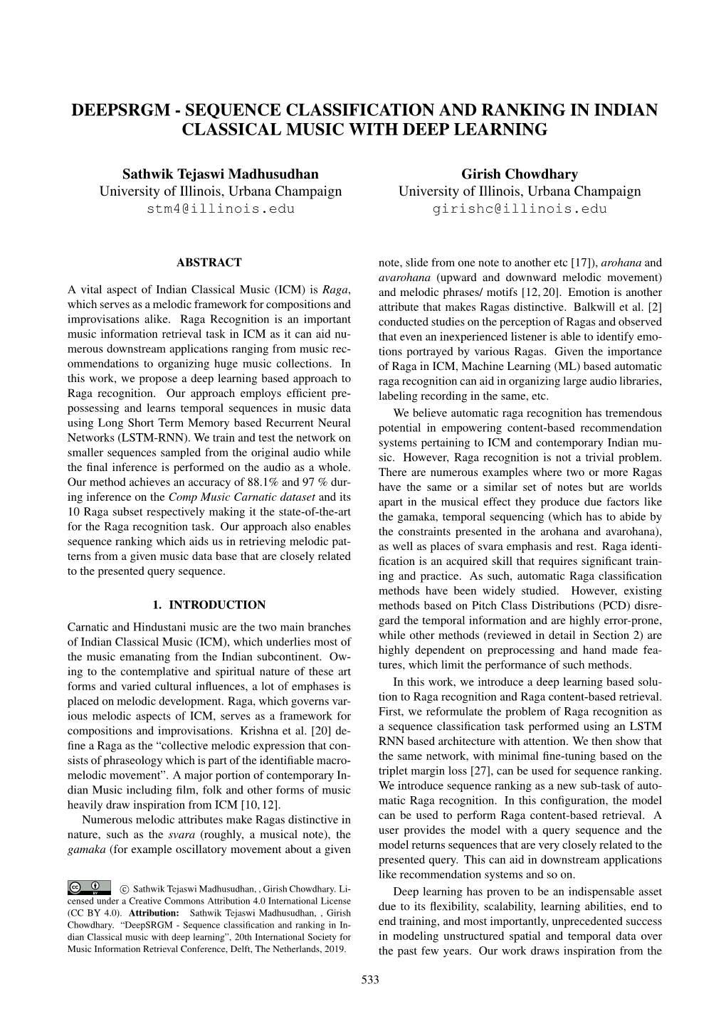 Sequence Classification and Ranking in Indian Classical Music with Deep Learning