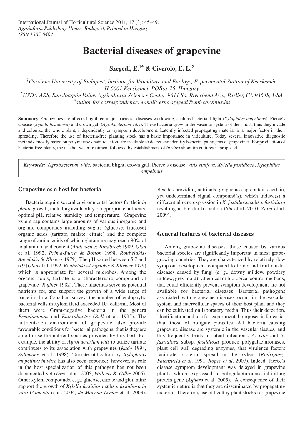 Bacterial Diseases of Grapevine