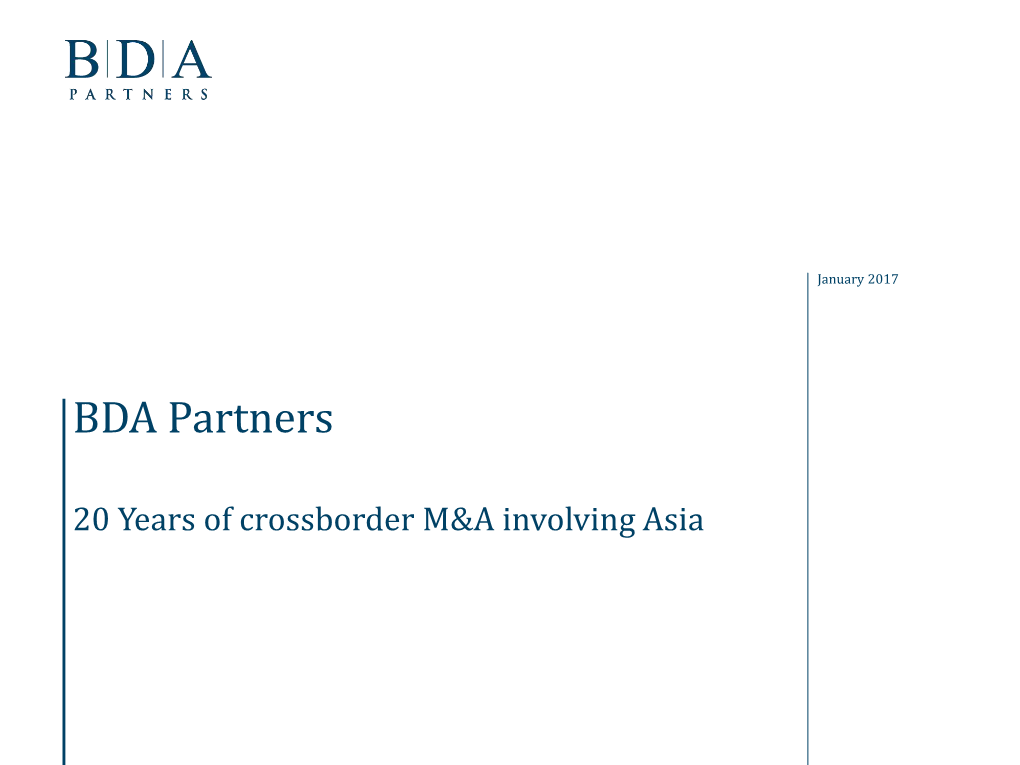 BDA Partners 20 Years of Crossborder M&A Involving Asia