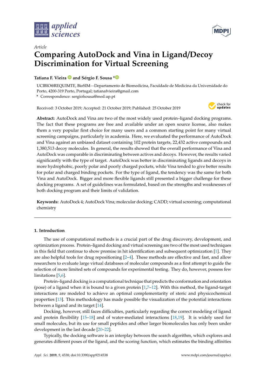 Comparing Autodock and Vina in Ligand/Decoy Discrimination for Virtual Screening