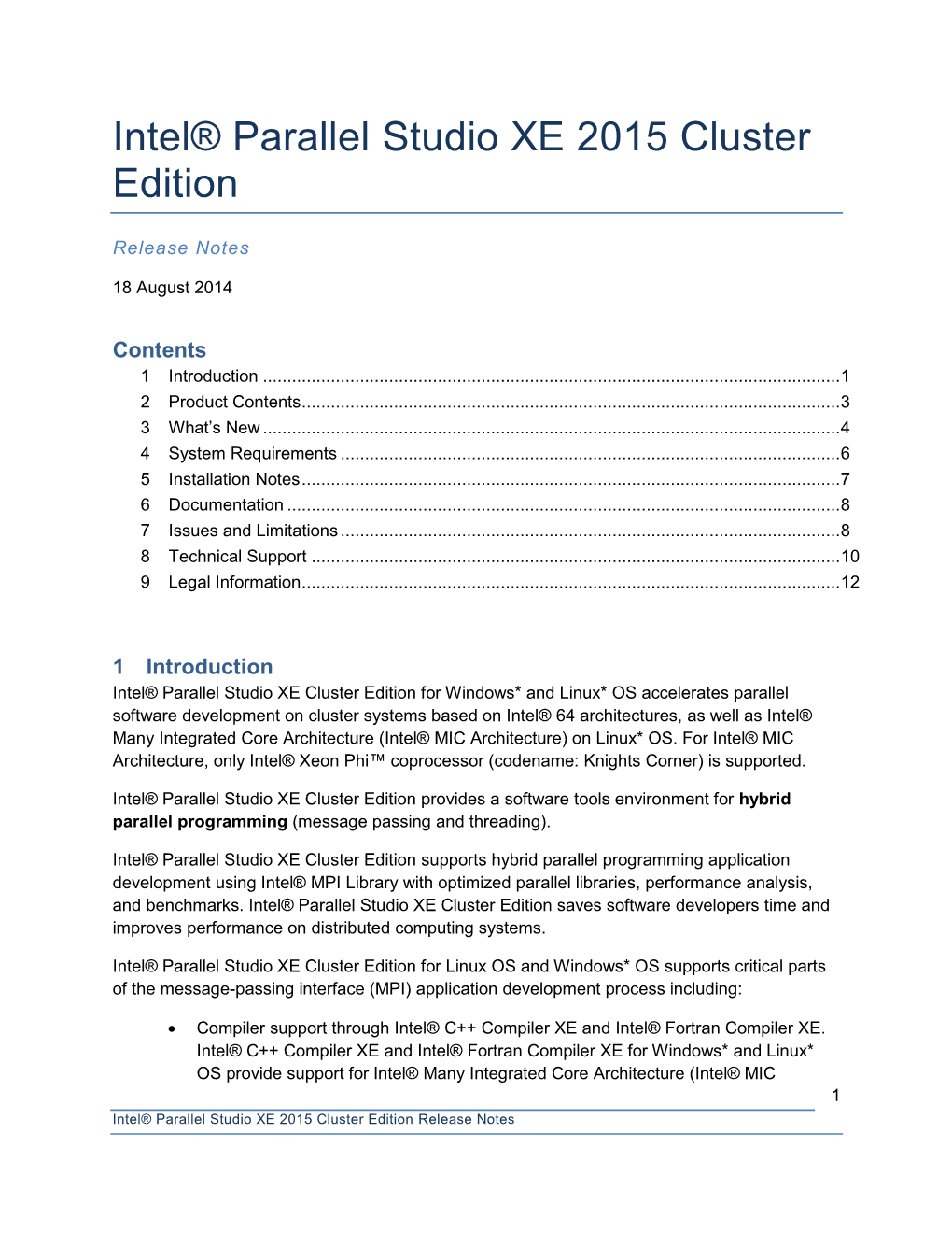 Intel® Parallel Studio XE 2015 Cluster Edition Release Notes