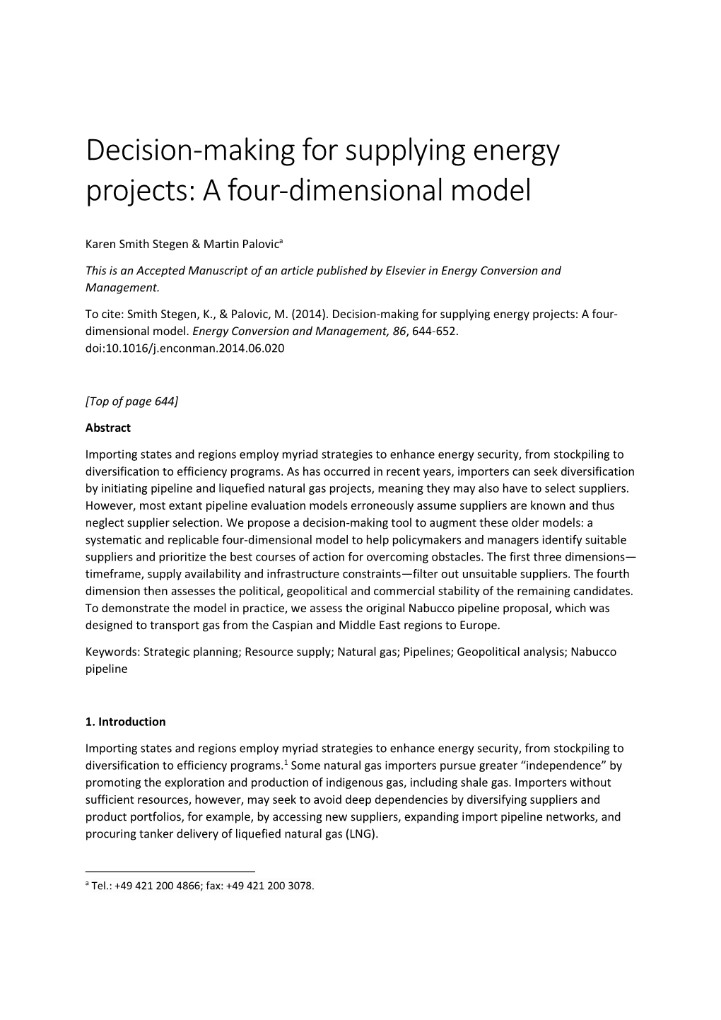 Decision-Making for Supplying Energy Projects: a Four-Dimensional Model