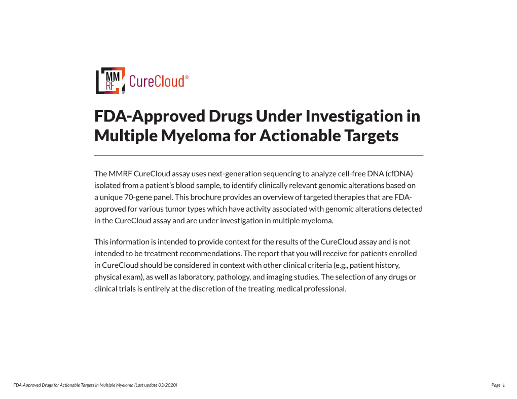 FDA-Approved Drugs Under Investigation in Multiple Myeloma for Actionable Targets