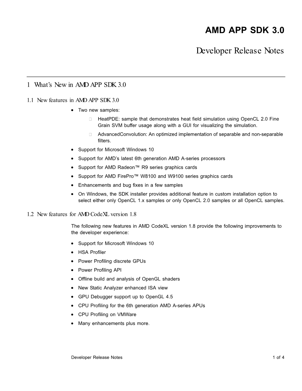 AMD APP SDK 3.0 Developer Release Notes Document