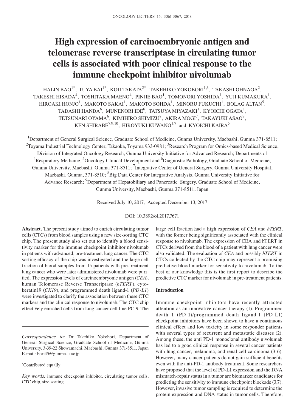 High Expression of Carcinoembryonic Antigen and Telomerase Reverse Transcriptase in Circulating Tumor Cells Is Associated with P