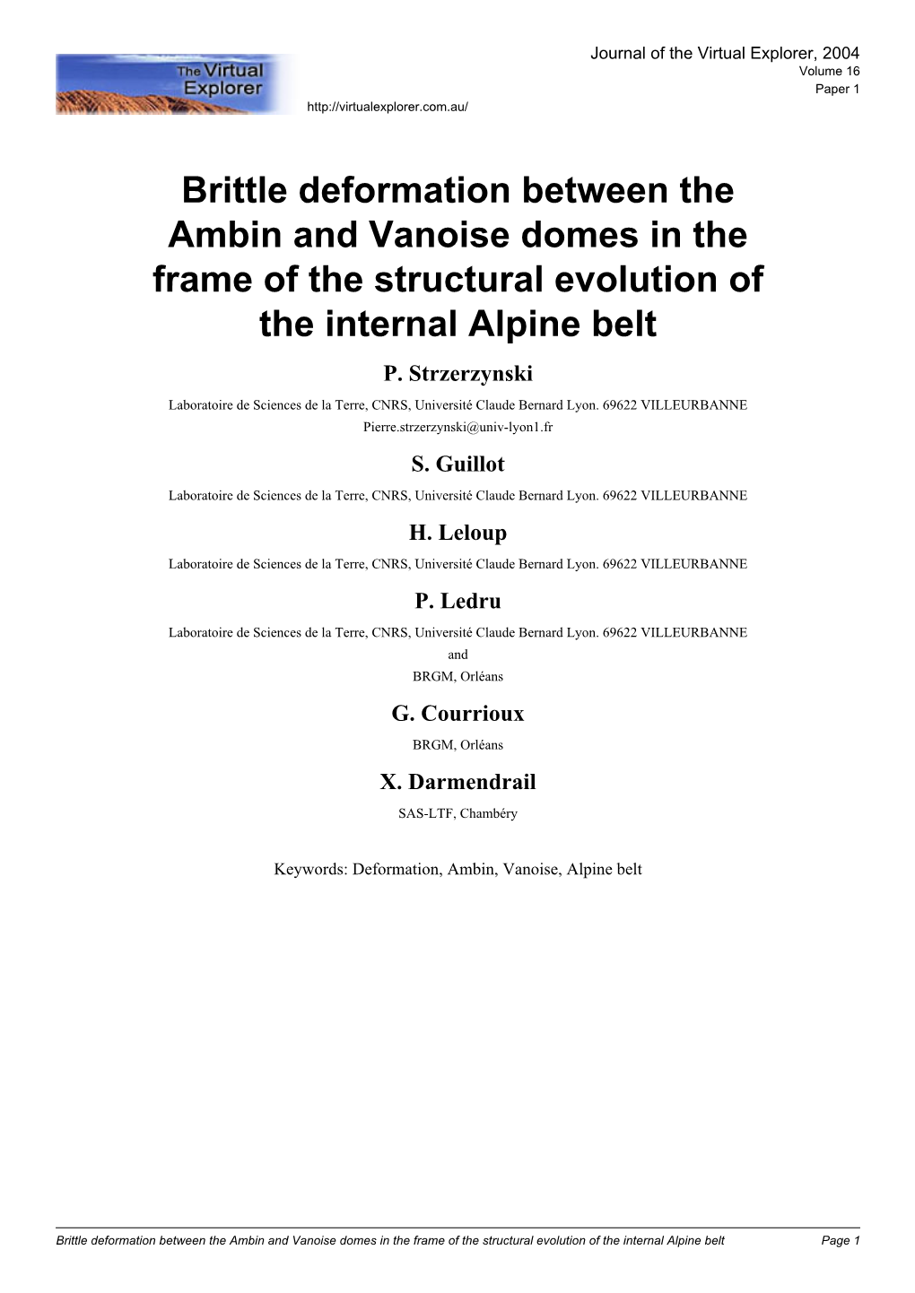 Brittle Deformation Between the Ambin and Vanoise Domes in the Frame of the Structural Evolution of the Internal Alpine Belt P