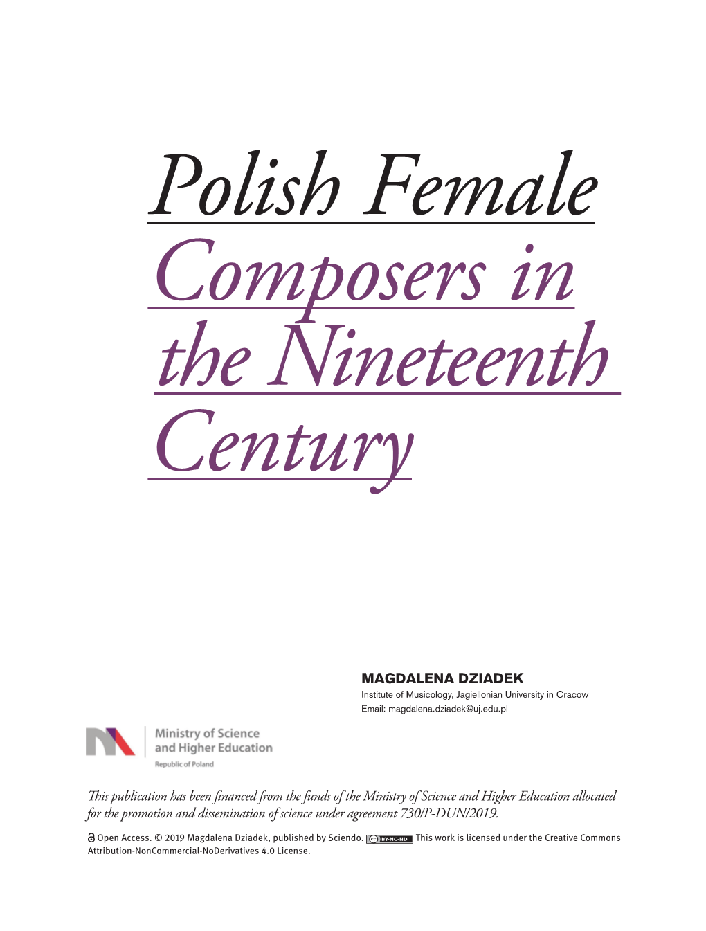 Polish Female Composers in the Nineteenth Century