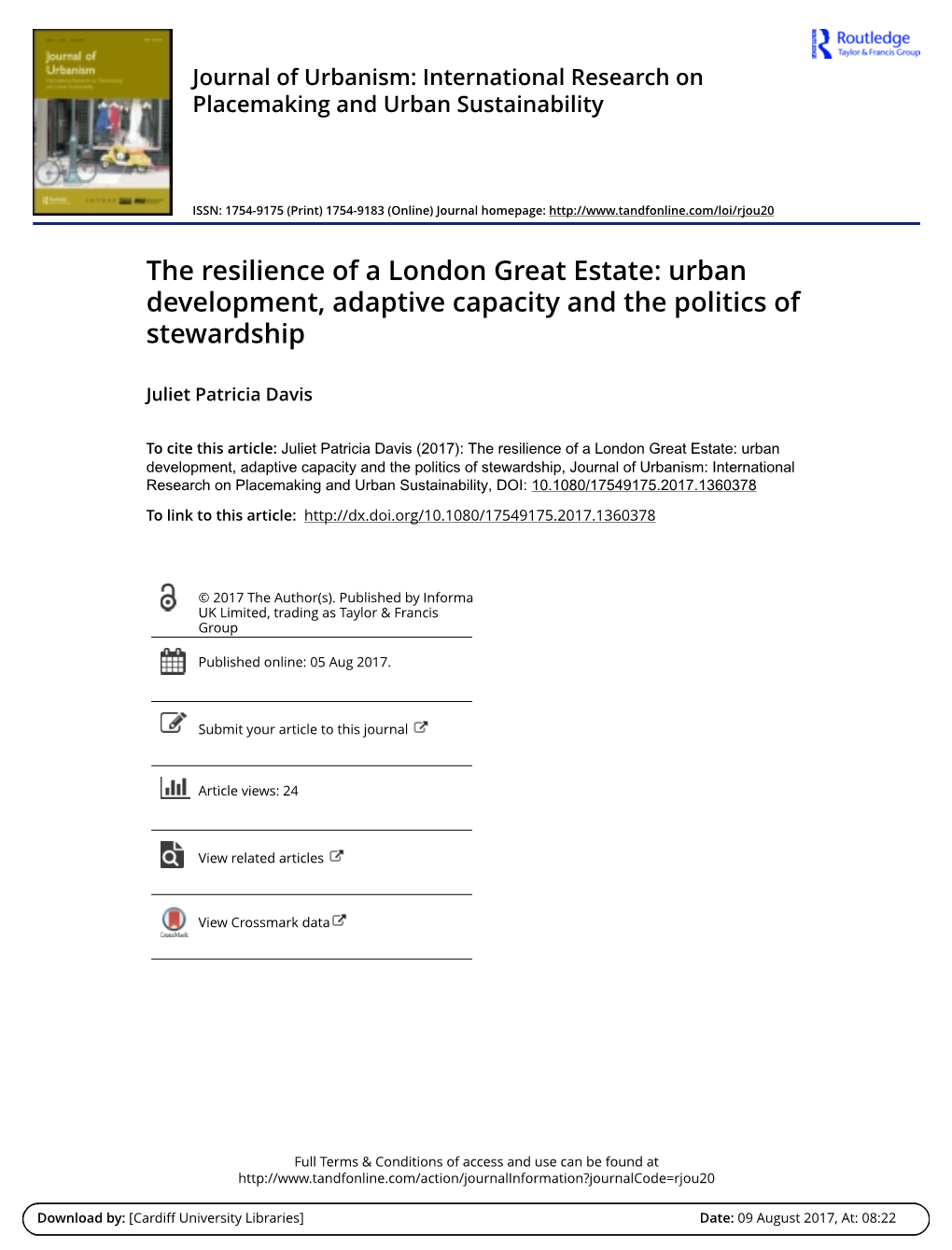 The Resilience of a London Great Estate: Urban Development, Adaptive Capacity and the Politics of Stewardship