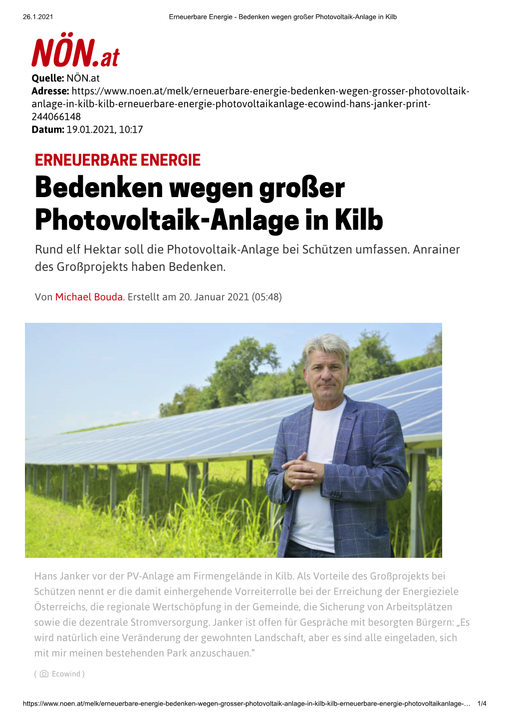 Bedenken Wegen Großer Photovoltaik-Anlage in Kilb