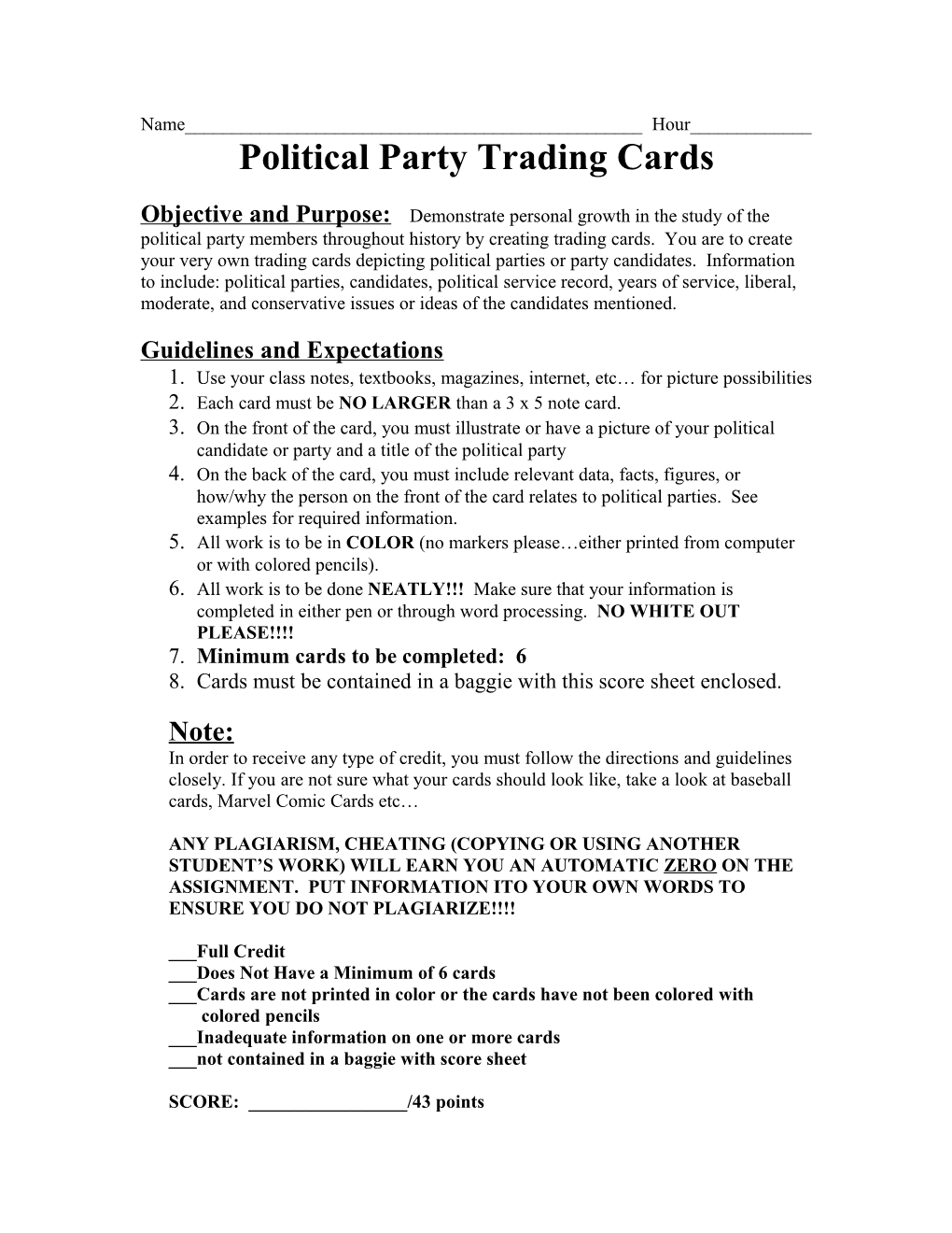 Political Party Trading Cards