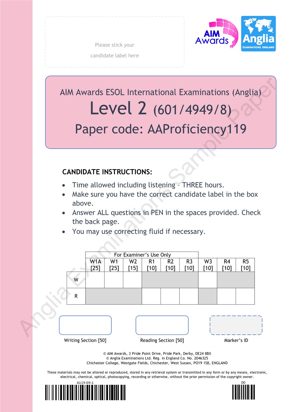 Anglia Examinations Sample Paper