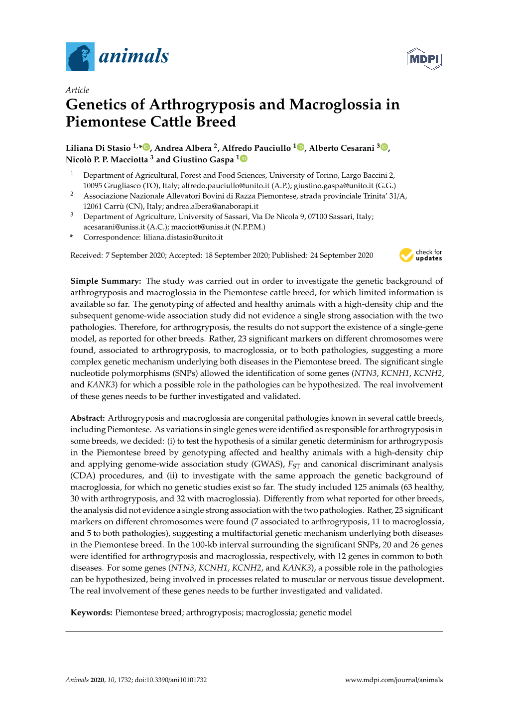 Genetics of Arthrogryposis and Macroglossia in Piemontese Cattle Breed