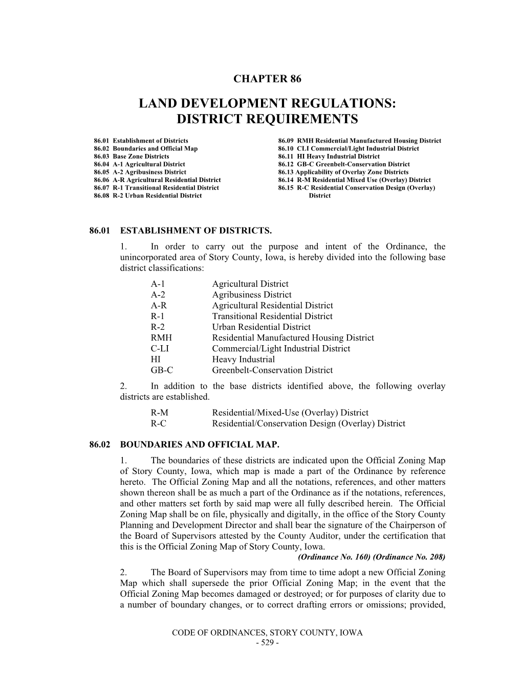 Land Development Regulations: District Requirements