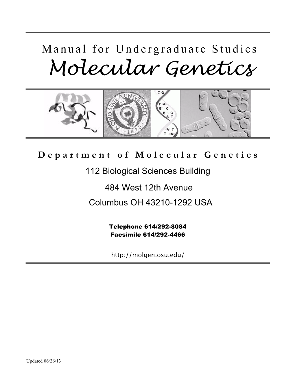 Manual for Undergraduate Studies Molecular Genetics