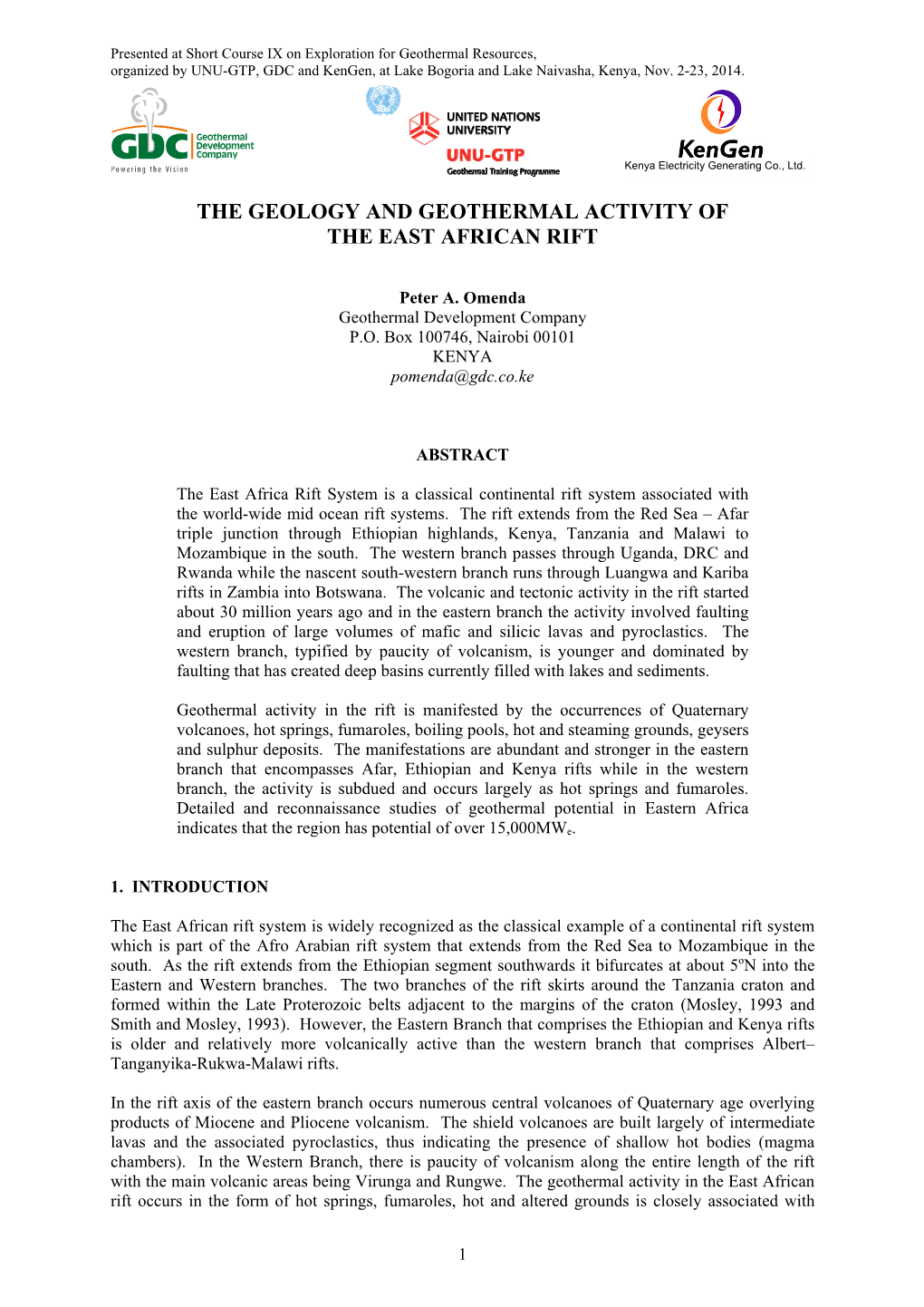 The Geology and Geothermal Activity of the East African Rift