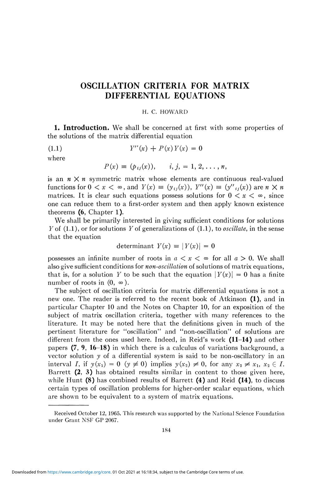 Oscillation Criteria for Matrix Differential Equations